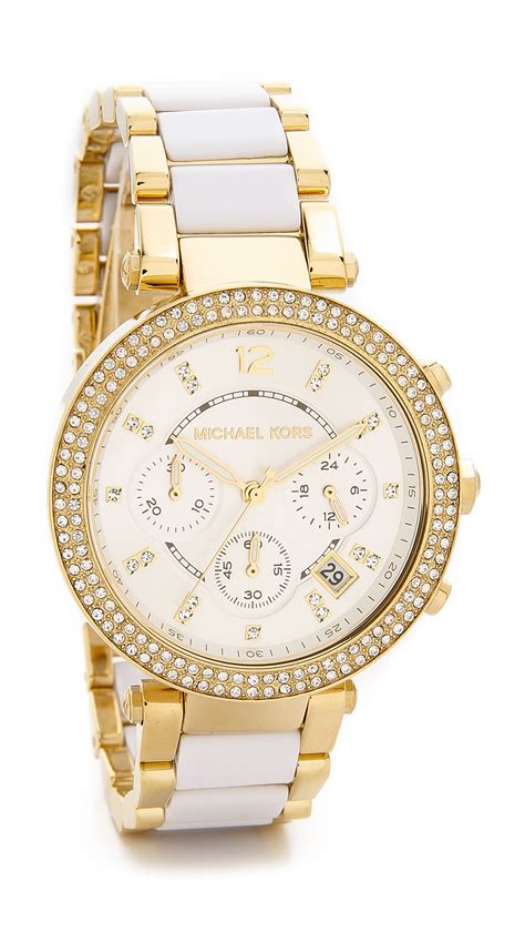 michael kors white and gold ladies watch|michael kors small gold watch.